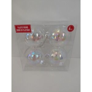 NEW Plastic Round DIY Ornaments Balls 3.5" Set of 4 Make Market Clear Iridescent